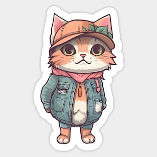 A cute kitty wearing street fashion Sticker